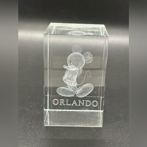 Mickey Mouse Orlando Art Glass Paperweight laser ￼Etched Glass
